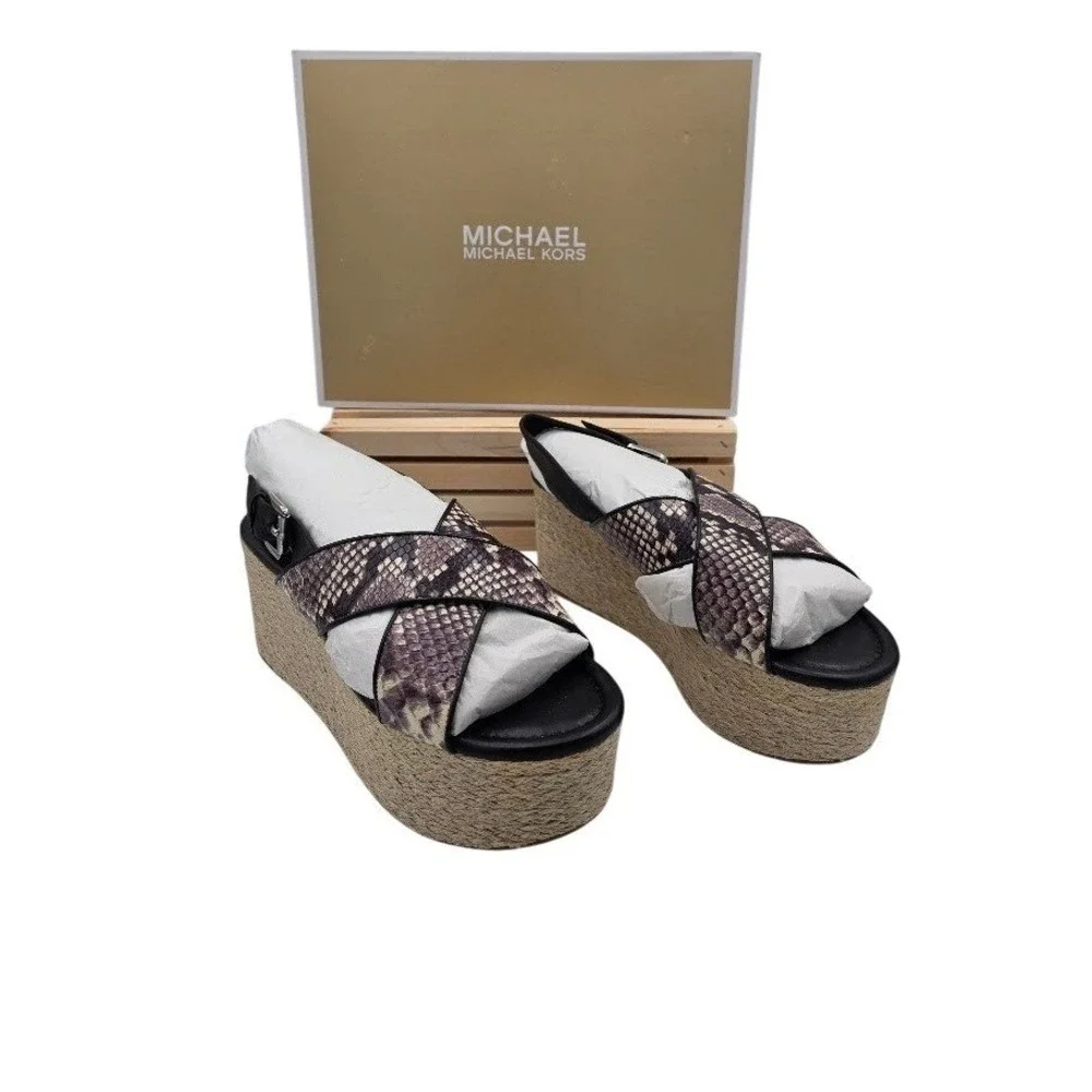 Michael Kors Jodi Wedge Sandals Womens 10M 40S8JOFS1E Snakeskin Embossed Leather